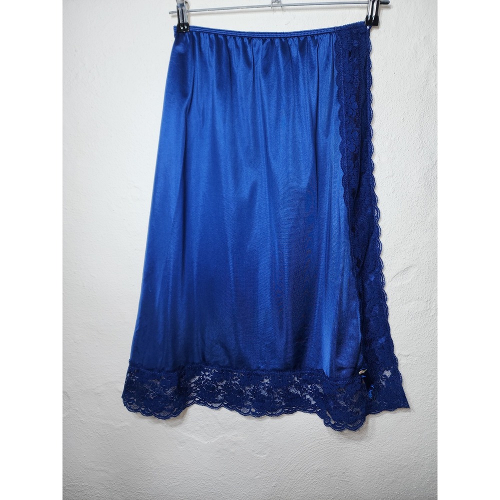 Sliperfection Half Slip Women Medium Blue Vintage Lace Trim Nylon Tricot Slit‎